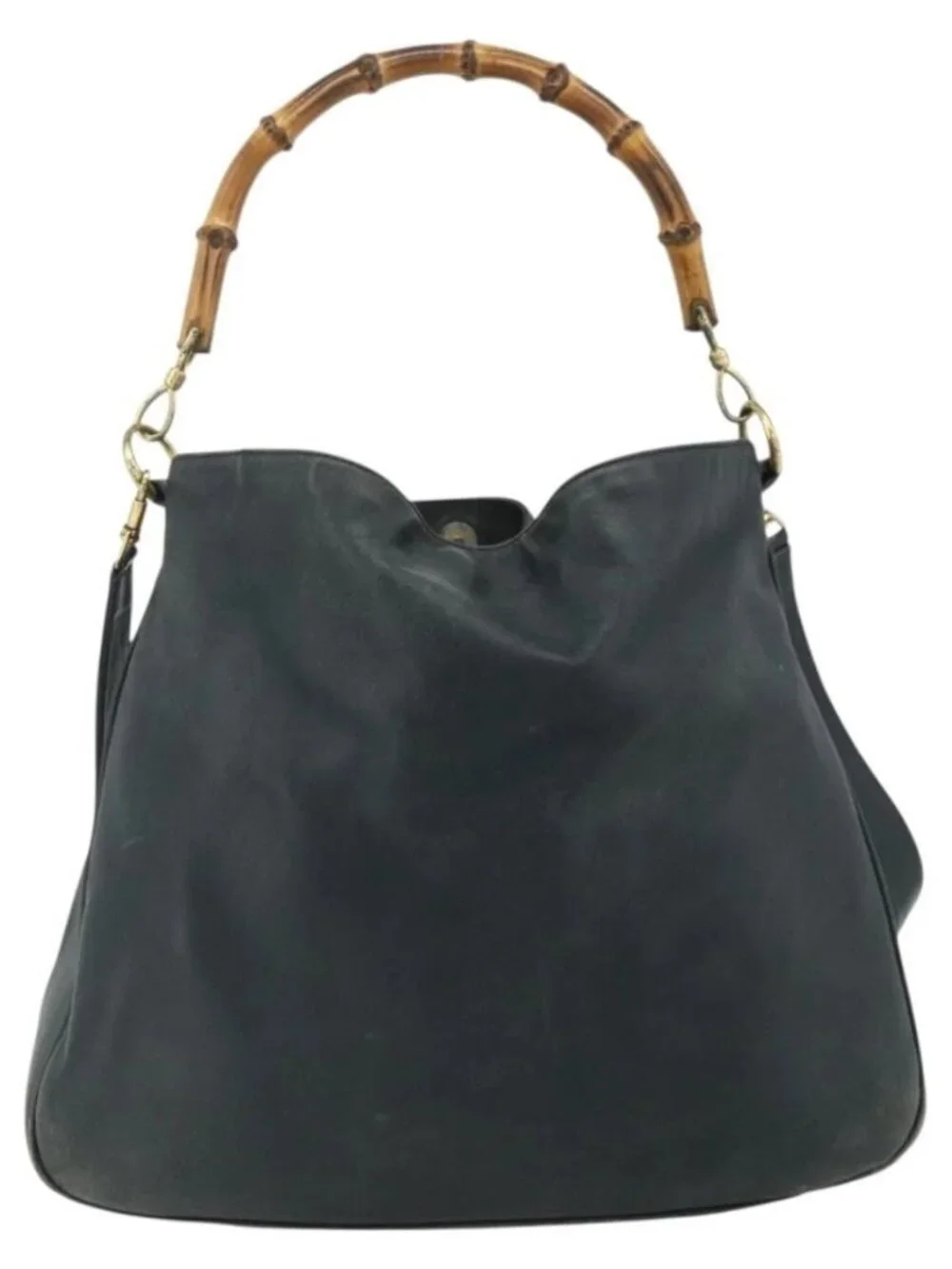 GUCCI Bamboo Shoulder Bag Leather 2way Black Gold Auth